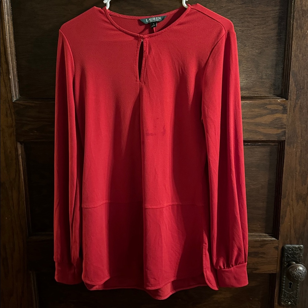 Lauren Ralph Lauren- Red Keyhole Cutout Long Sleeve Top- Size Small, EUC